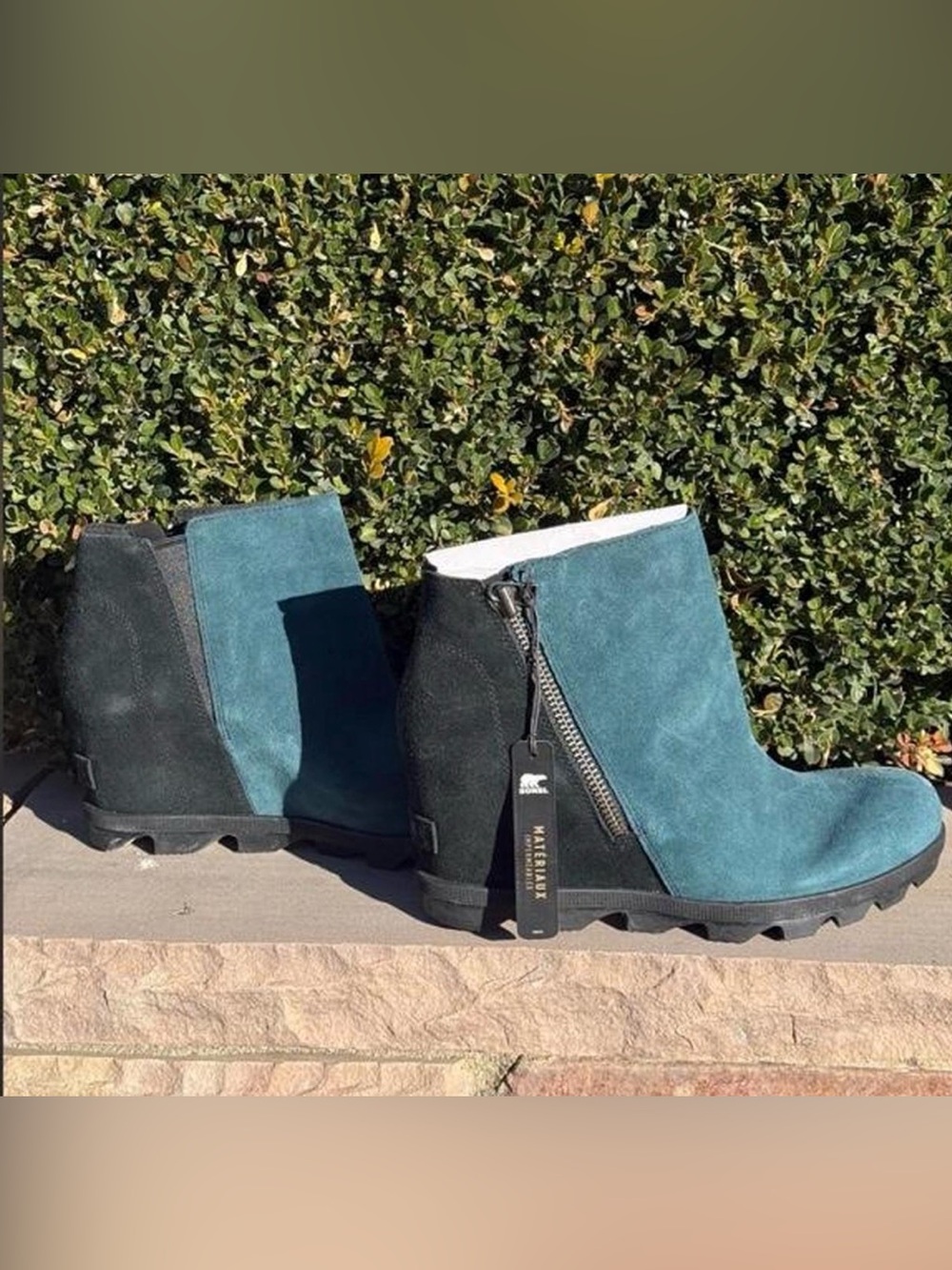 Sorel Teal and Black Suede Wedge Booties - Women's
